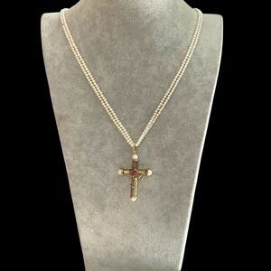 Elegant 1928 Gold and Pearl Cross Necklace